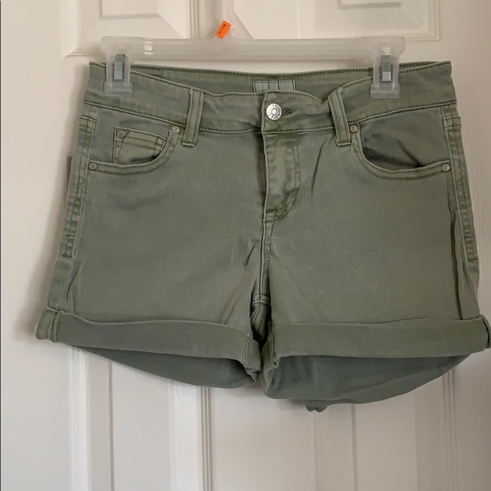 Green denim shorts